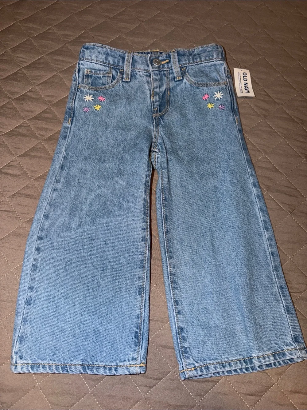 Old Navy Light Blue Kids Denim Jeans with Multicolor Flower Embroidery